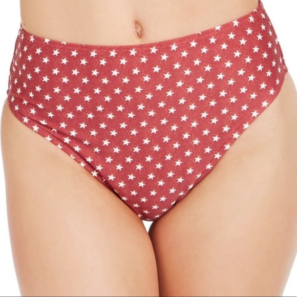 NEW WeWoreWhat Swim Emily Bottom XS Dark Red Vintage Stars High-Waist High-Leg - Picture 3 of 7